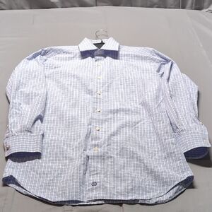 David Donahue Mens Blue and White Dress Shirt with‎ Classic Check Pattern Sz 16
